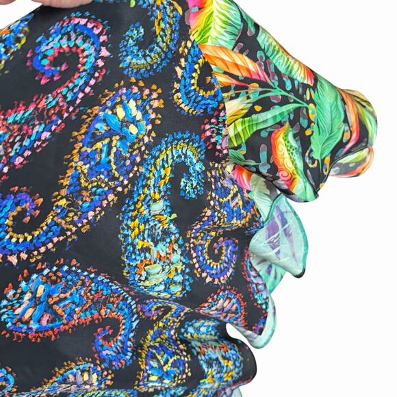 ROBERT GRAHAM RILEY MULTI PRINT SILK SKIRT BOHO PATCHWORK HIPPIE ASYMMETRIC SZ 2 - Picture 4 of 6